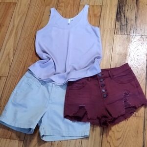 Package of 3! Frenchi top XS, Refuge jean shorts S 4, Natural shorts S 4